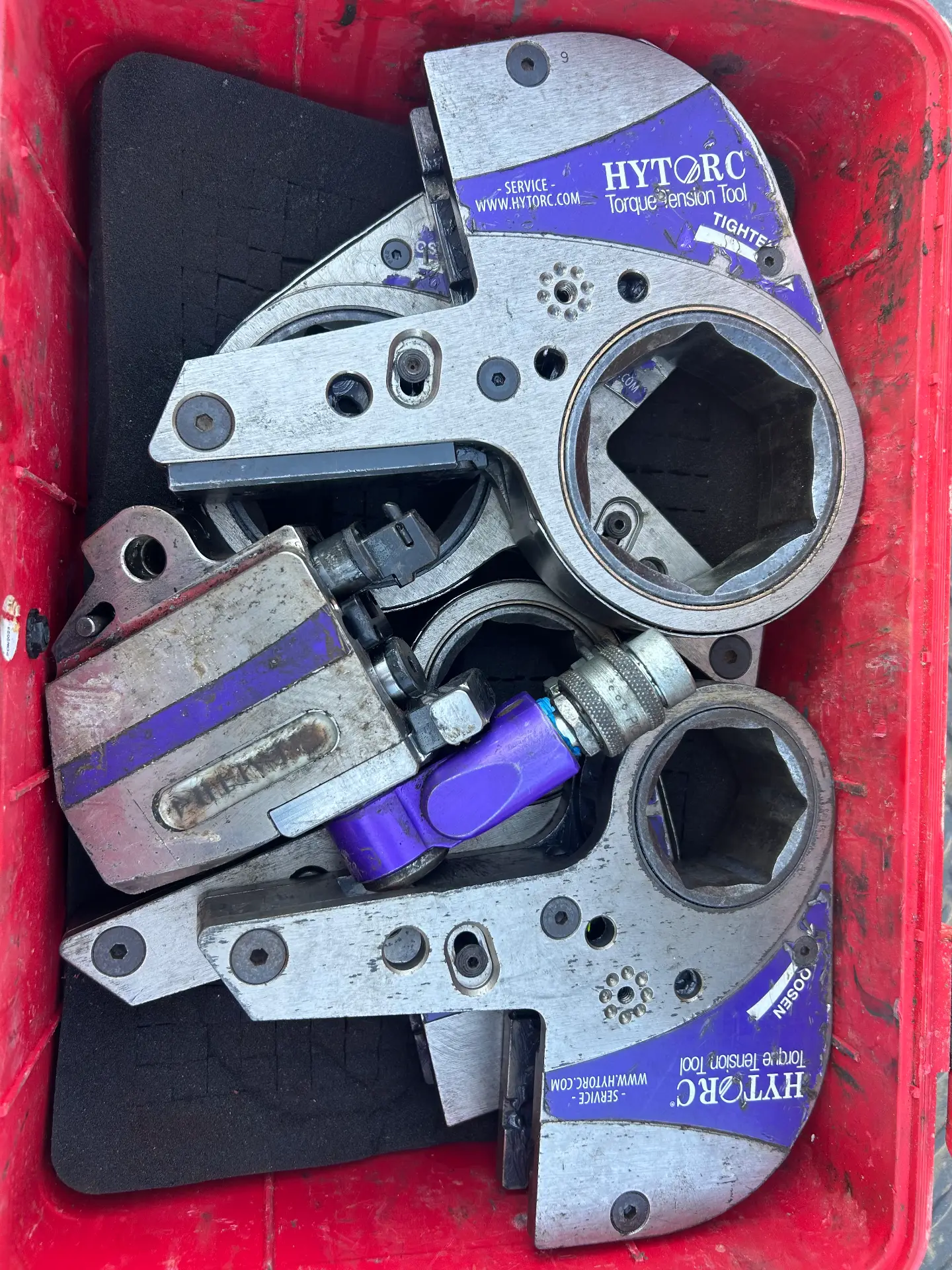 HYTORC hydraulic torque tools staged in the WOS shop